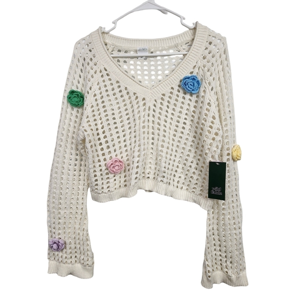 Wild Fable NWT Cottage Fairy Open Knit Floral Top Size Large